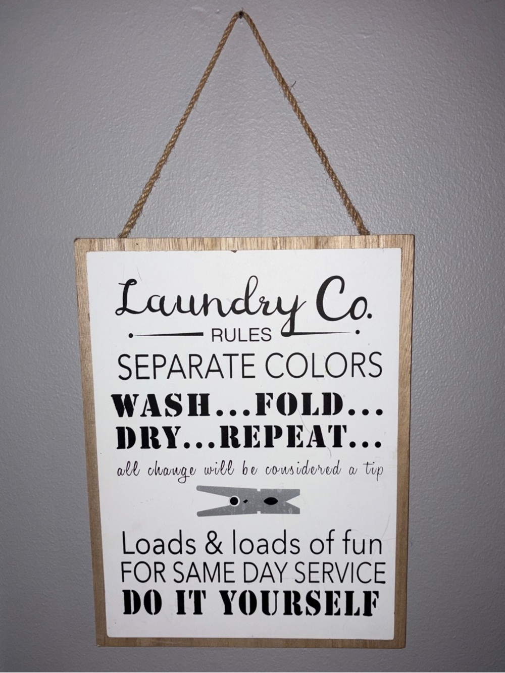 Laundry By Shelli Segal White and Natural Wood Laundry Rules Sign